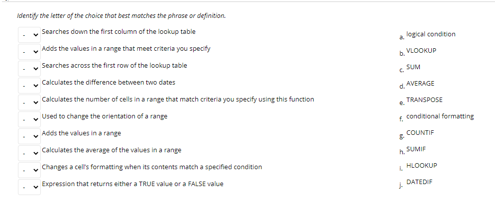 Solved Identify the letter of the choice that best matches | Chegg.com
