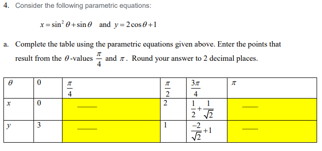 Solved 4. Consider the following parametric equations | Chegg.com