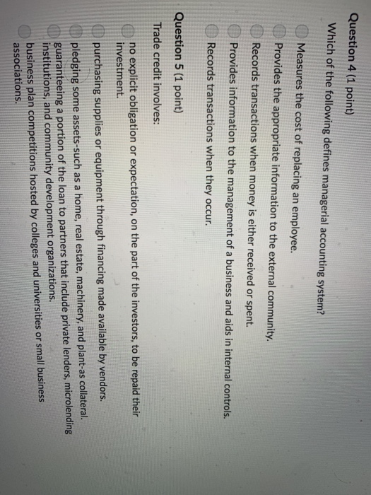 Solved Question 4 (1 point) Which of the following defines | Chegg.com
