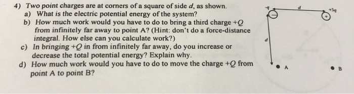 Solved Two point charges are at corners of a square of side | Chegg.com