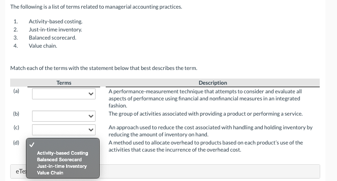 Solved The following is a list of terms related to | Chegg.com