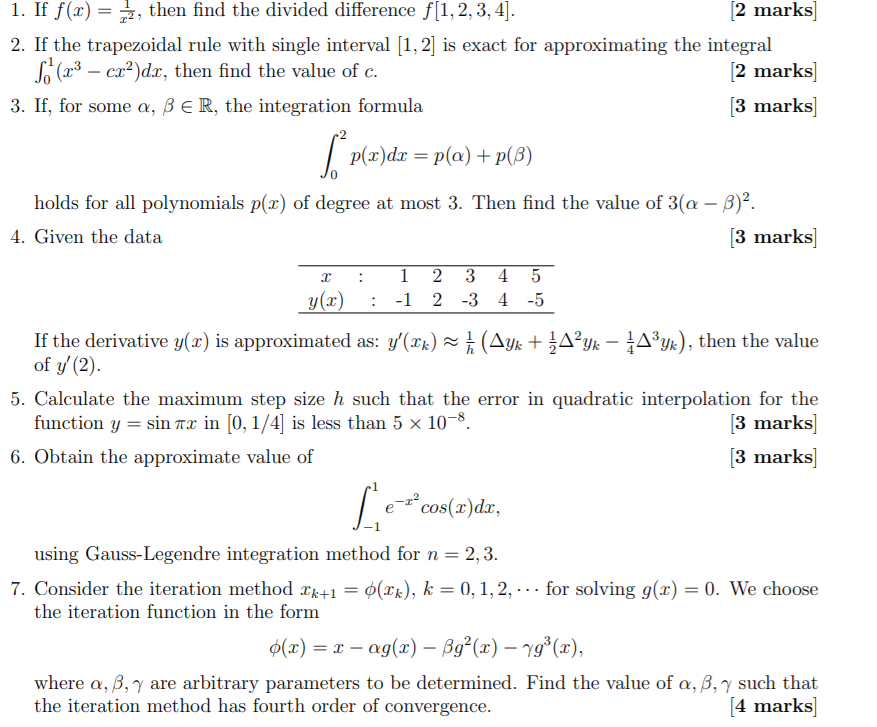 Solved 1. If f(x) = , then find the divided difference f[1, | Chegg.com