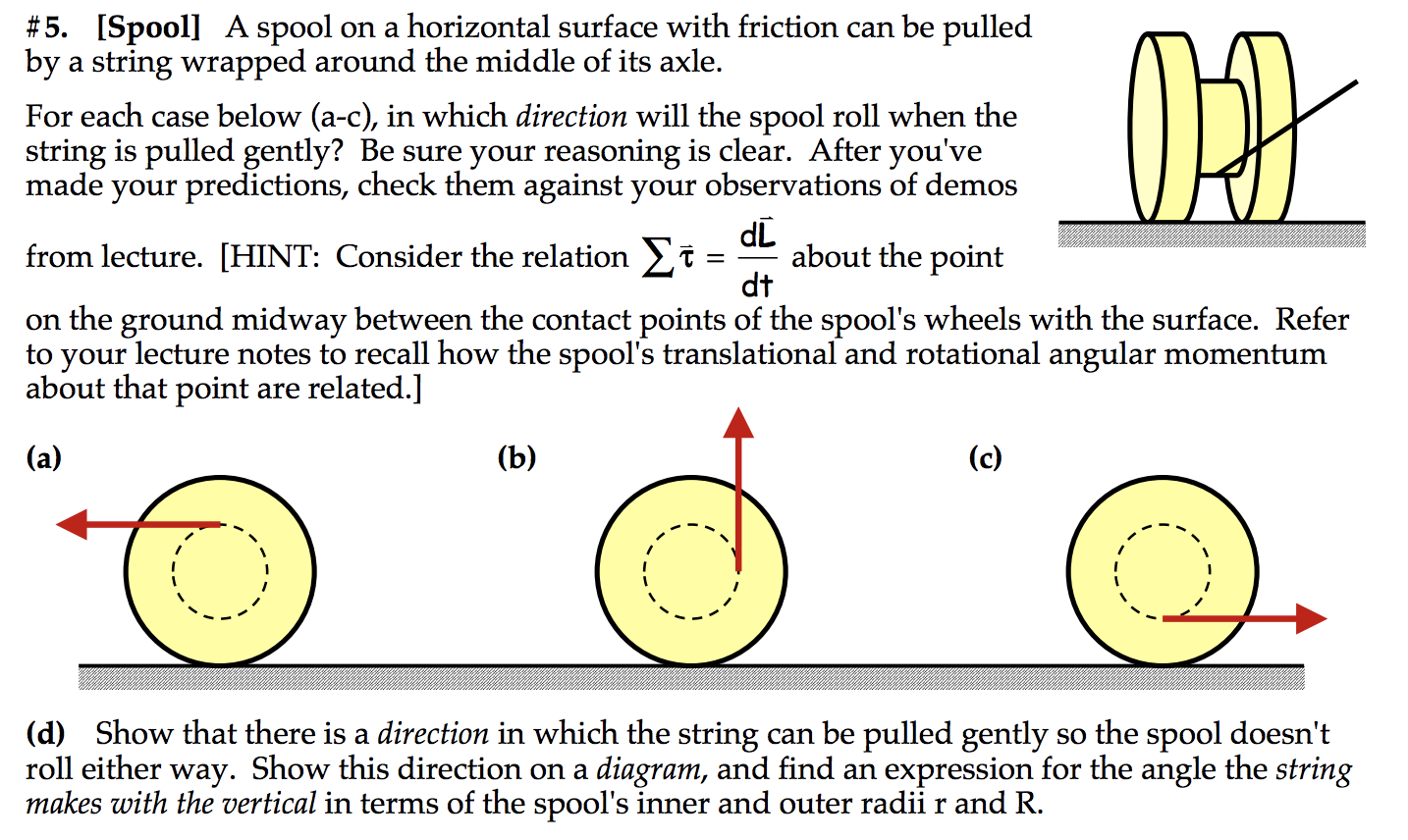 Solved 5. [Spool] A spool on a horizontal surface with