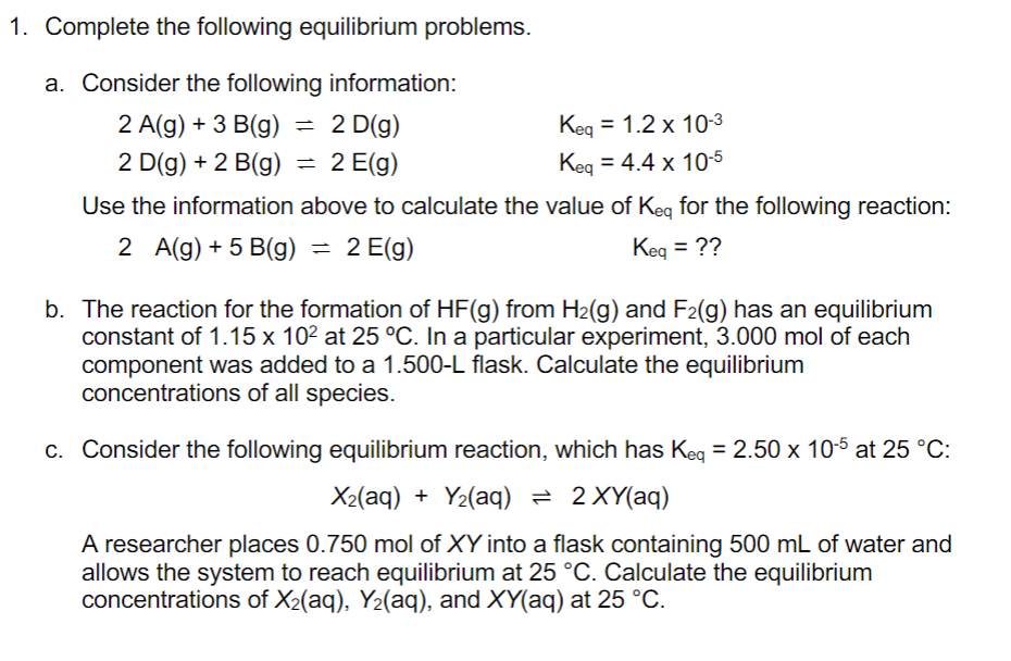 Solved 1. Complete The Following Equilibrium Problems. A. | Chegg.com