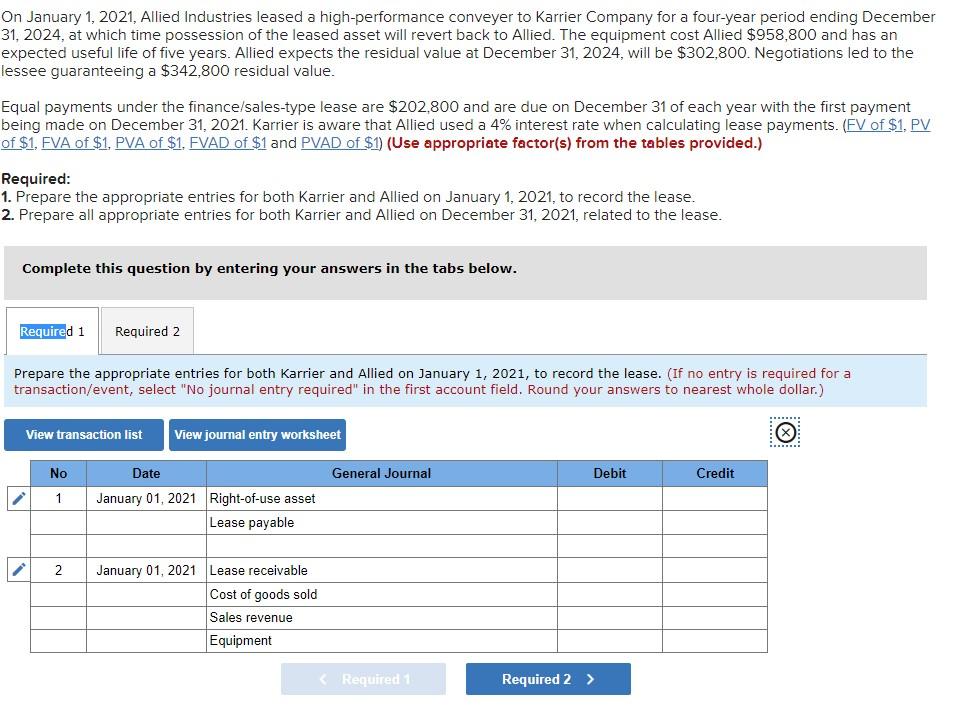 Solved On January 1, 2021, Allied Industries leased a | Chegg.com