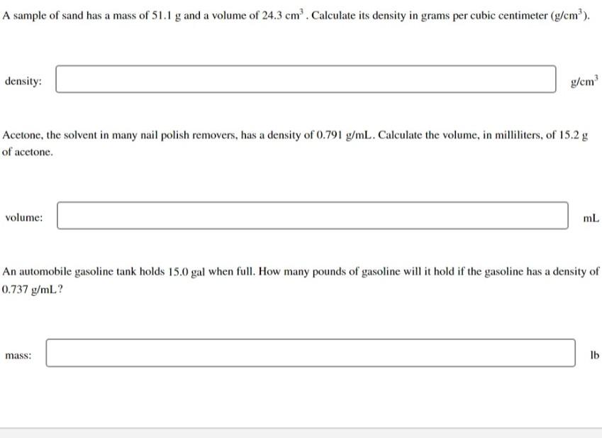 Grams per outlet cm3