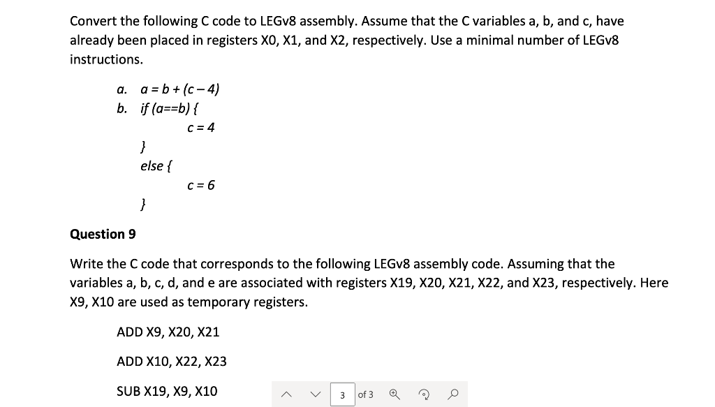 Solved Convert The Following C Code To LEGv8 Assembly. | Chegg.com