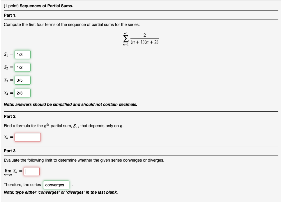 Solved 1 Point Sequences Of Partial Sums Part 1 Compu Chegg Com