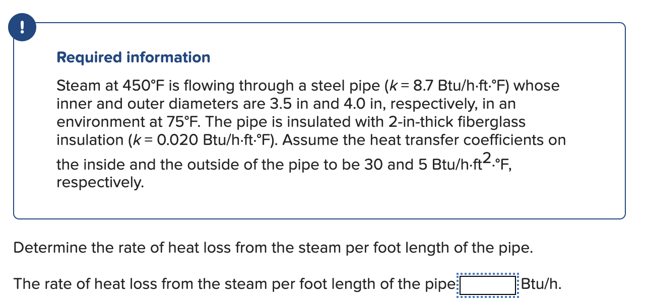 Solved ! Required information Steam at 450°F is flowing
