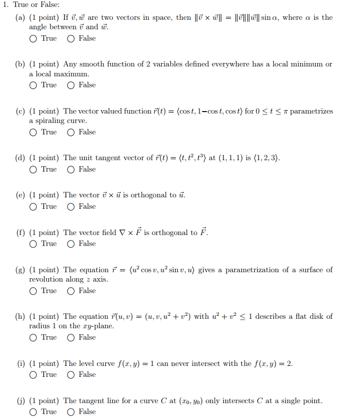 Solved 1 True Or False A 1 Point If W Are Two Vec Chegg Com