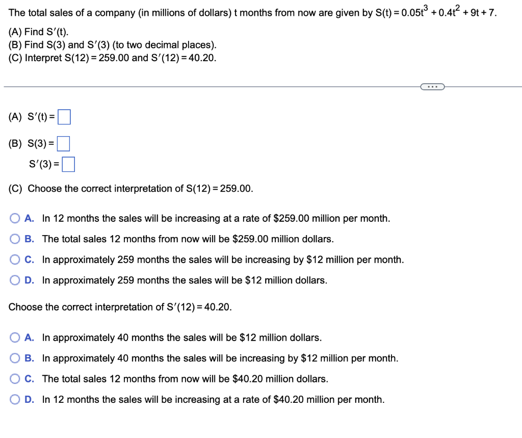 Solved The Total Sales Of A Company (in Millions Of Dollars) | Chegg.com