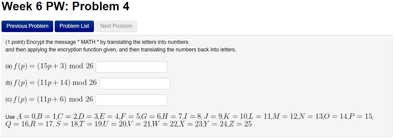 Solved Week 6 PW: Problem 4 Previous Problem Problem List | Chegg.com
