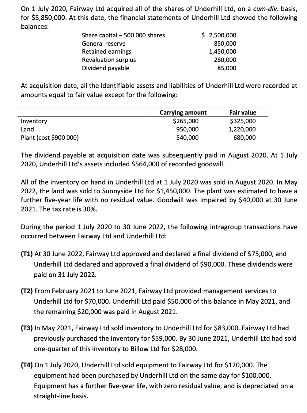 Prepare the consolidation journal entries at 30 June