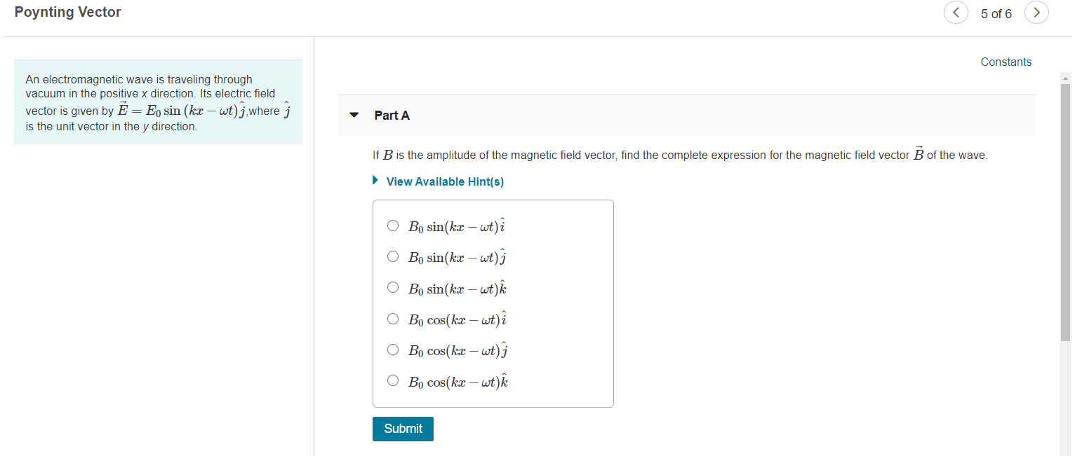 Solved Poynting Vector 5 Of 6 Constants An Electromagneti Chegg Com