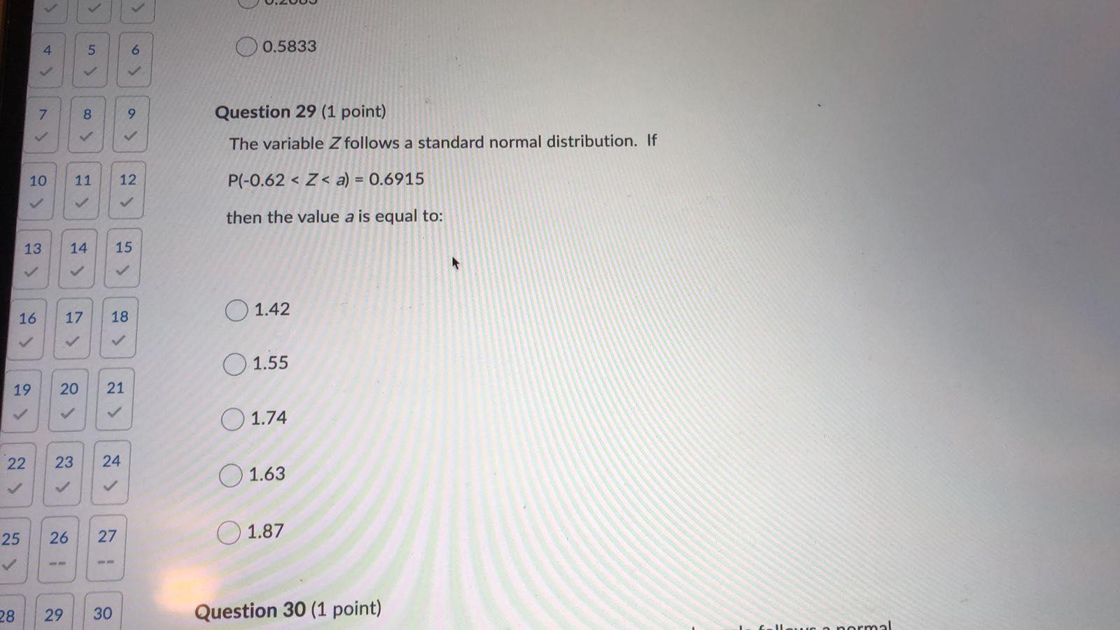 Solved 4. 5 6 0.5833 7 8 9 Question 29 (1 point) The | Chegg.com