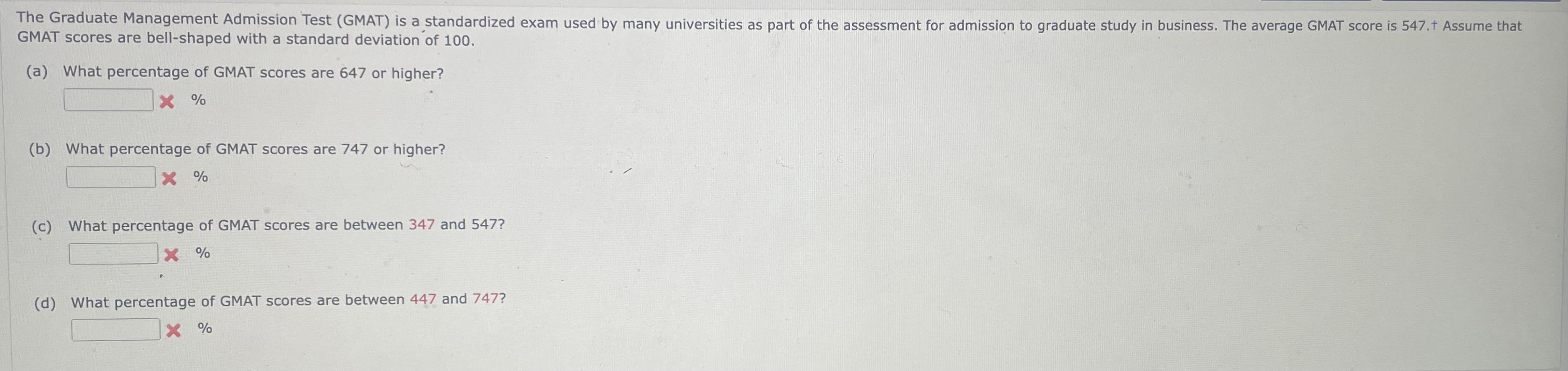 Solved GMAT scores are bellshaped with a standard deviation