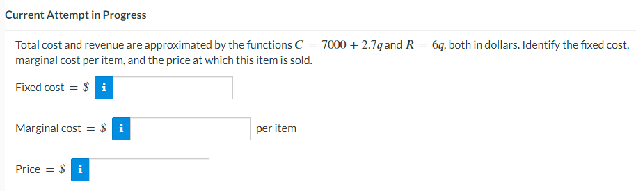 Solved Total cost and revenue are approximated by the | Chegg.com