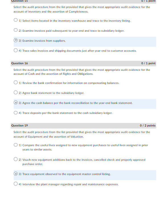 Solved Select The Audit Procedure From The List Provided | Chegg.com