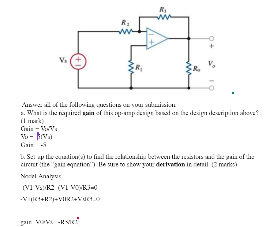 Solved d. Using the resistors provided, design this op-amp | Chegg.com