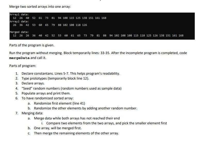 Solved Merge Two Sorted Arrays Into One Array: Parts Of | Chegg.com