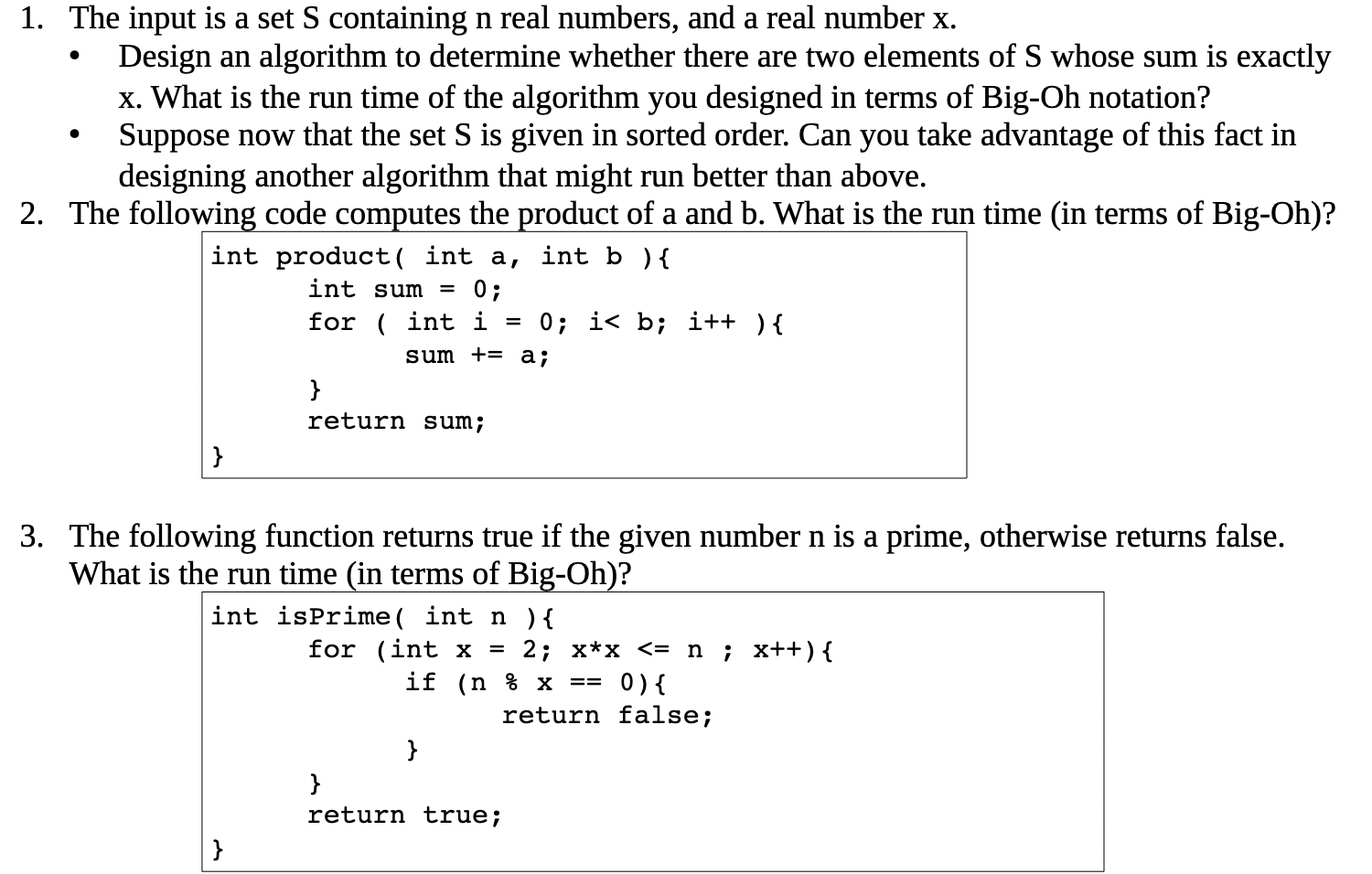 Solved 1. The input is a set S containing n real numbers, | Chegg.com