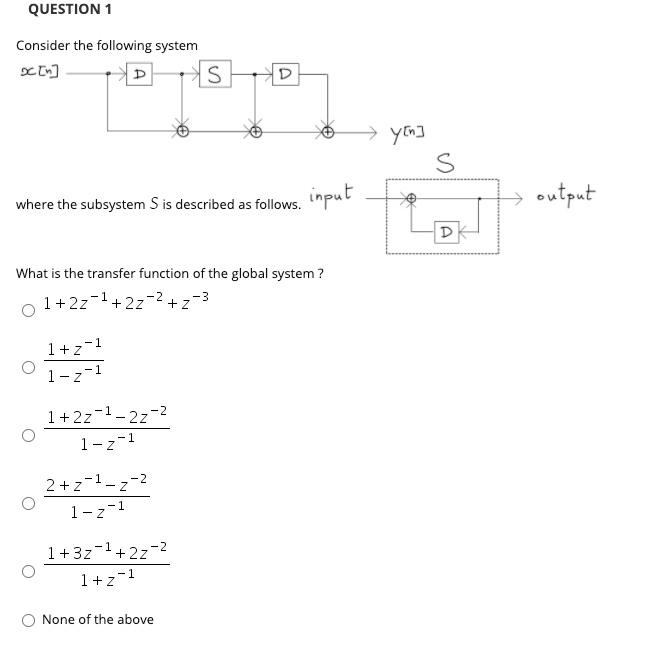 Solved QUESTION 1 Consider the following system S y En] S S | Chegg.com