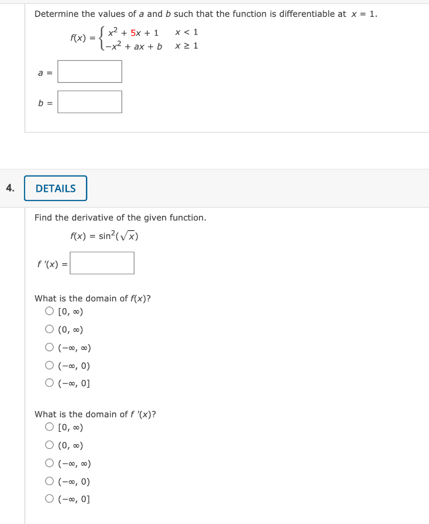 Solved Determine The Values Of A And B Such That The | Chegg.com