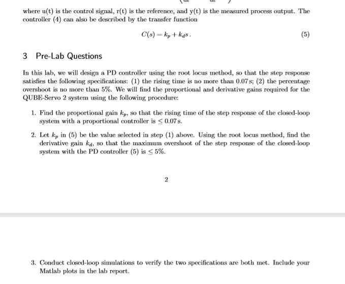 Solved this is a control lab please solve the pre | Chegg.com