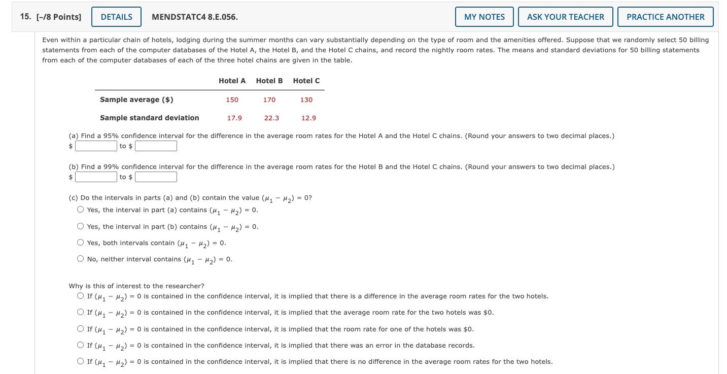 Solved (a) Find a 95\% confidence interval for the | Chegg.com