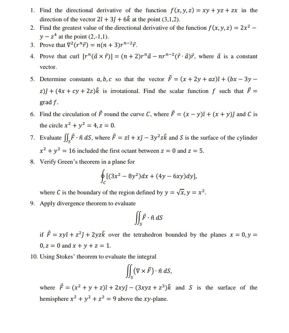 Solved 1 Find The Directional Derivative Of The Function Chegg Com