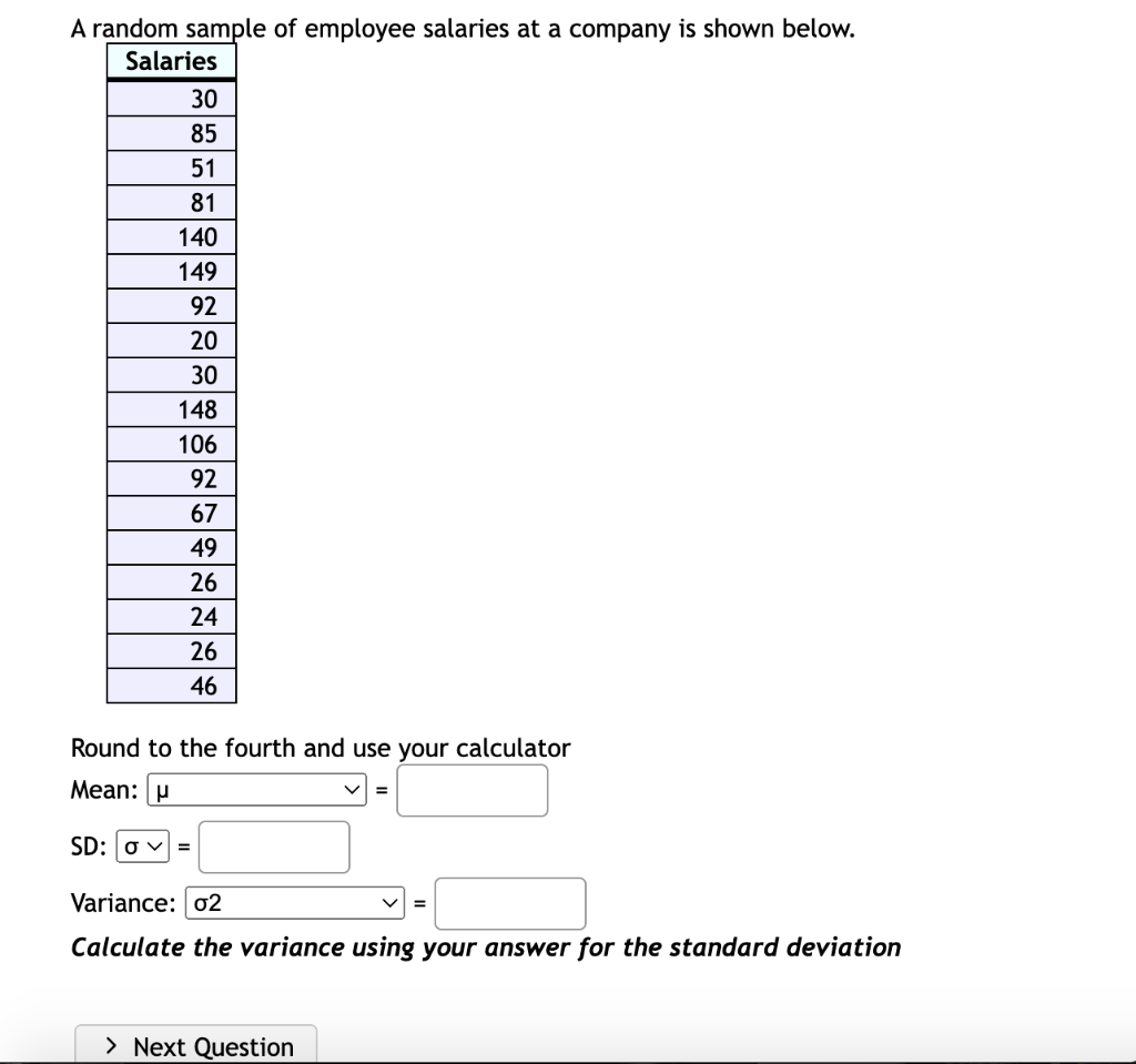 Solved A random sample of employee salaries at a company is | Chegg.com