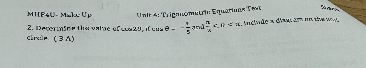 Solved MHF4U-Make UpUnit 4: Trigonometric Equations | Chegg.com