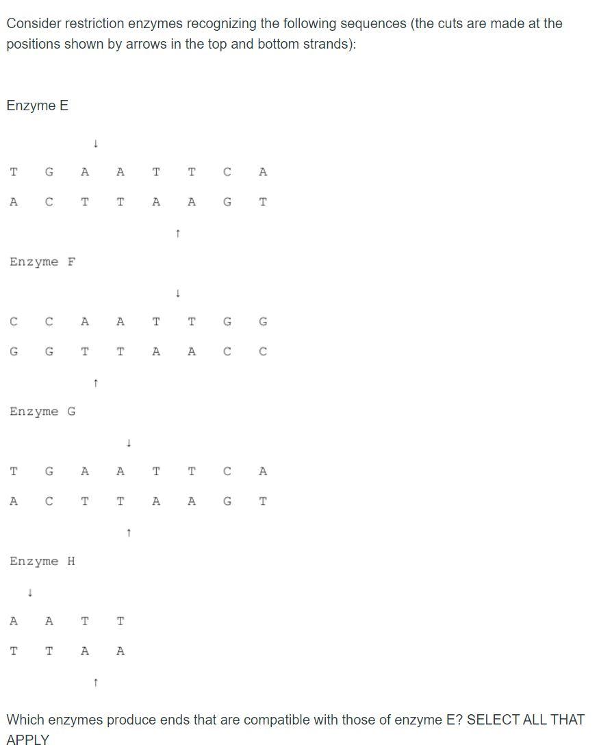 Solved Consider Restriction Enzymes Recognizing The | Chegg.com