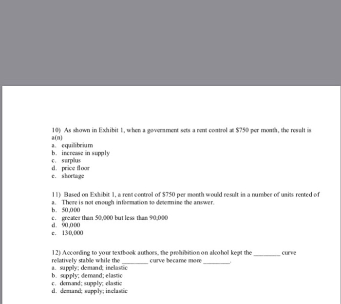 Solved Exhibit 1 ?Rent 1000 750 OK 90K 130K Units 9) In a | Chegg.com