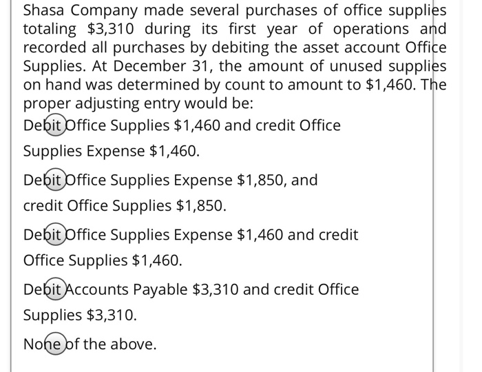 Solved Shasa Company made several purchases of office