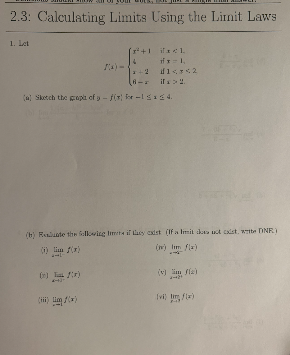 Solved 2.3: Calculating Limits Using The Limit Laws 1. Let | Chegg.com