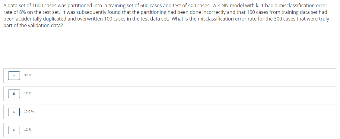 A Data Set Of 1000 Cases Was Partitioned Into A Tr Chegg Com