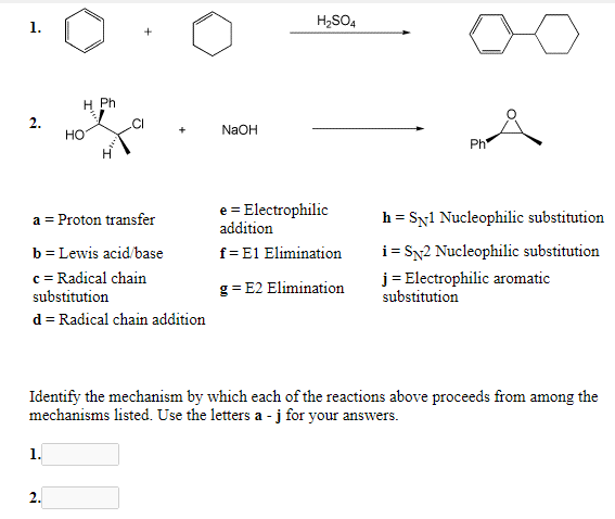 Solved A = Proton Transfer E = Electrophilic Addition H = | Chegg.com