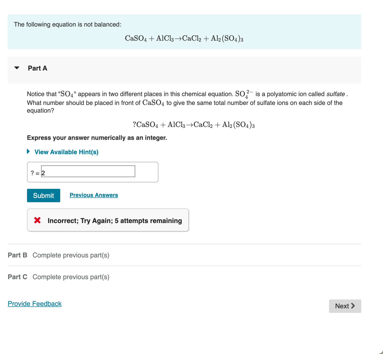 Solved Notice that "SO4SO4" appears in two different places | Chegg.com