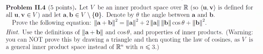 Solved Problem II.4 (5 points). Let V be an inner product | Chegg.com