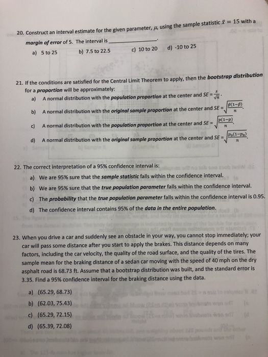 Solved 15 with a 20. Construct an interval estimate for the | Chegg.com