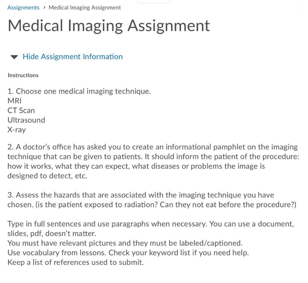 Solved Assignments > Medical Imaging Assignment Medical | Chegg.com