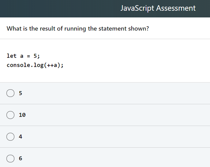 Solved JavaScript Assessment What Would Be The Result In The Chegg
