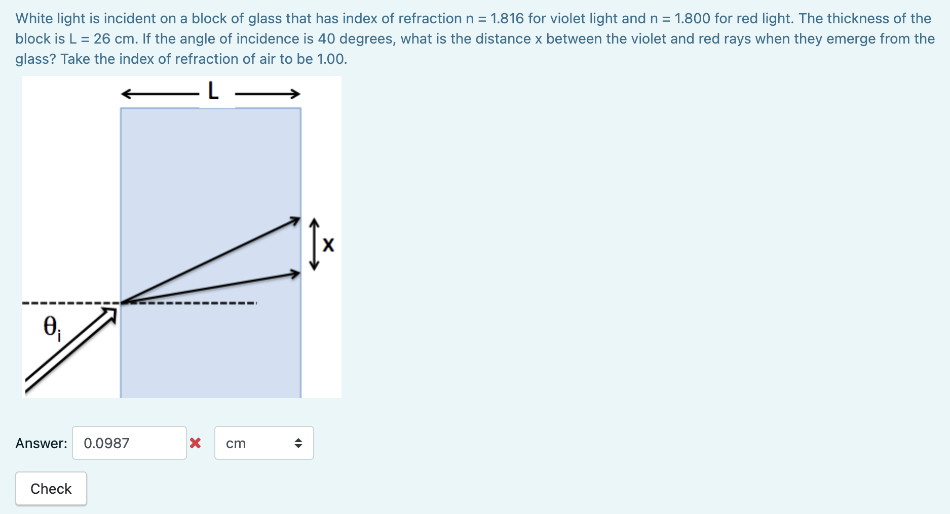 Solved White light is incident on a block of glass that has | Chegg.com