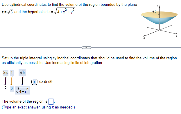 Solved Use cylindrical coordinates to find the volume of the | Chegg.com