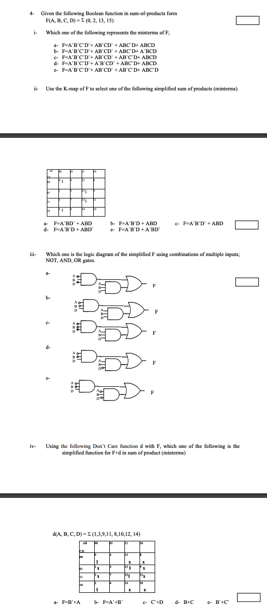Solved 4- Given the following Boolean function in | Chegg.com