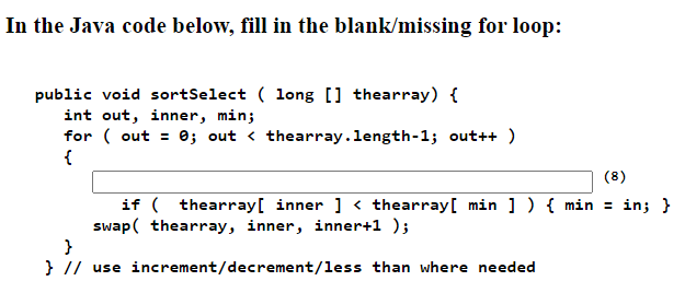 Solved In the Java code below, fill in the blank/missing for | Chegg.com