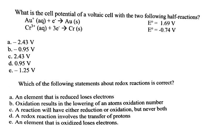 Solved What is the cell potential of a voltaic cell with the | Chegg.com