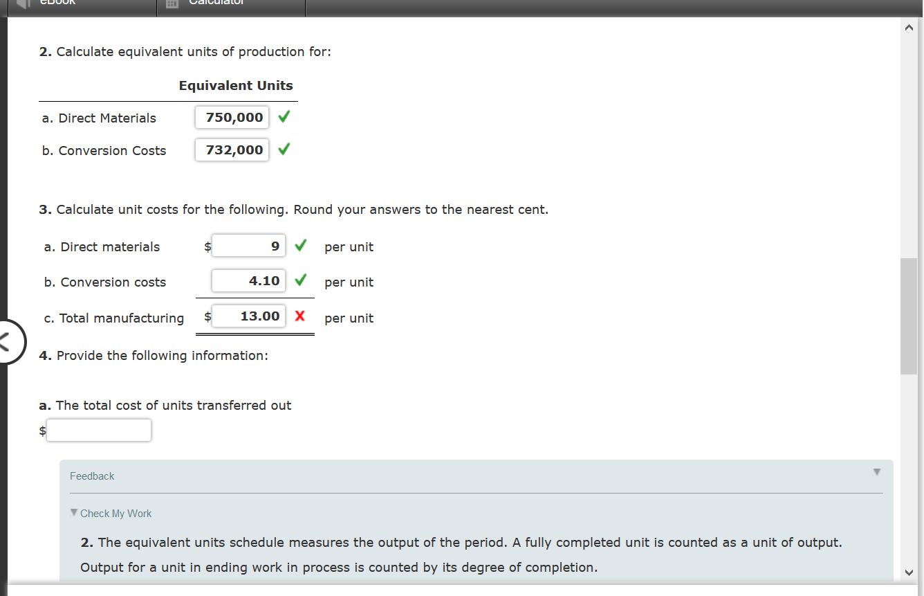 Solved eBook Calculator Physical Flow, Equivalent Units, | Chegg.com