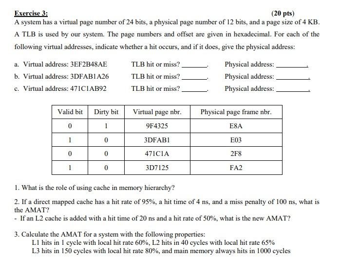 Solved Exercise 3 20 Pts A System Has A Virtual Page